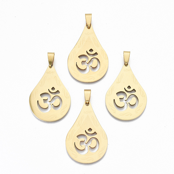 PandaHall Hollow Out Design Pendants, 201 Stainless Steel Pendants, with Snap on Bails, Laser Cut, Teardrop with Aum/Om Symbol, Real 18K...
PandaHall Hollow Out Design Pendants, 201 Stainless Steel Pendants, with Snap on Bails, Laser Cut, Teardrop with Aum/Om Symbol, Real 18K...