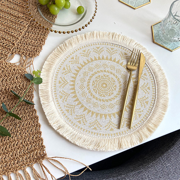 PandaHall Polyester Braided Washable Placemat, Bohemian Style Woven Tassel Coaster, Flat Round, Wheat, 330mm Polyester Flat Round Orange
PandaHall Polyester Braided Washable Placemat, Bohemian Style Woven Tassel Coaster, Flat Round, Wheat, 330mm Polyester Flat Round Orange