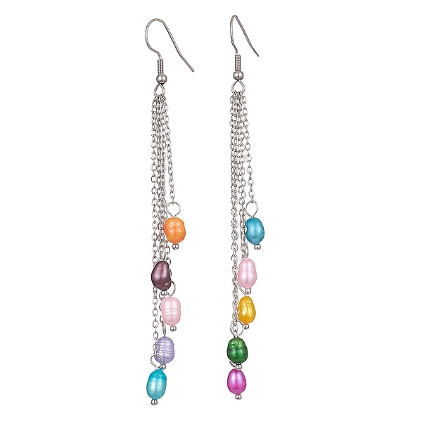 PandaHall Dyed Natural Pearl Dangle Earrings, 304 Stainless Steel Chains Tassel Earrings for Women, Colorful, 103x10mm Pearl
PandaHall Dyed Natural Pearl Dangle Earrings, 304 Stainless Steel Chains Tassel Earrings for Women, Colorful, 103x10mm Pearl