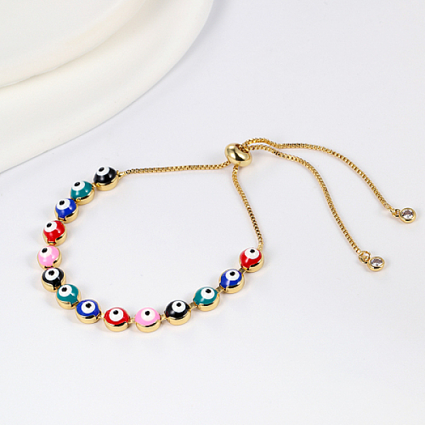 PandaHall Brass Evil Eye Link Chains Slider Bracelet, Adjustable Bracelet, Mixed Color, Inner Diameter: 2-3/8~2-3/4 inch(6~7cm) Brass Evil..., Multicolor
PandaHall Brass Evil Eye Link Chains Slider Bracelet, Adjustable Bracelet, Mixed Color, Inner Diameter: 2-3/8~2-3/4 inch(6~7cm) Brass Evil..., Multicolor