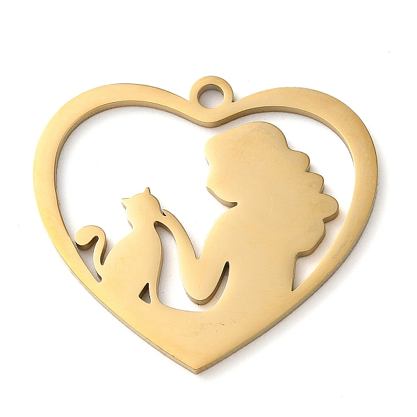 PandaHall 304 Stainless Steel Pendants, Heart with Women and Cat, Golden, 27x30x1.5mm, Hole: 2mm 304 Stainless Steel Heart
PandaHall 304 Stainless Steel Pendants, Heart with Women and Cat, Golden, 27x30x1.5mm, Hole: 2mm 304 Stainless Steel Heart