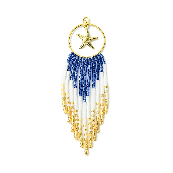 PandaHall Handmade MIYUKI Round Rocailles Seed Loom Pattern, Ring with Starfish Tassel Pendants, Dark Blue, 95x26x2mm Glass Starfish
PandaHall Handmade MIYUKI Round Rocailles Seed Loom Pattern, Ring with Starfish Tassel Pendants, Dark Blue, 95x26x2mm Glass Starfish