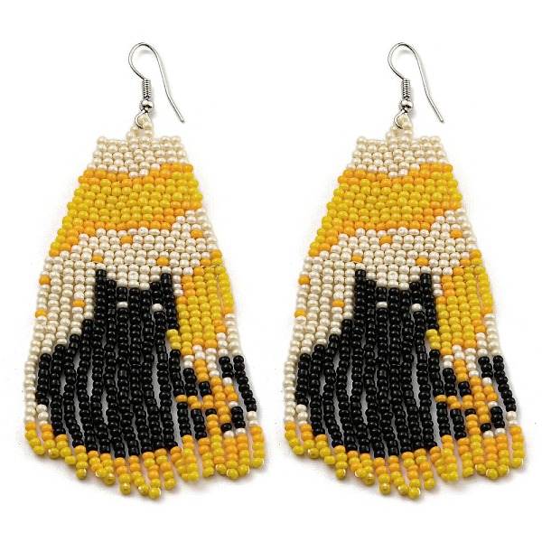 PandaHall Boho Seed Bead Halloween Black Cat Tassel Earrings, Iron Dangle Earring for Women, Goldenrod, 90x37mm Seed Beads Cat Shape Gold
PandaHall Boho Seed Bead Halloween Black Cat Tassel Earrings, Iron Dangle Earring for Women, Goldenrod, 90x37mm Seed Beads Cat Shape Gold