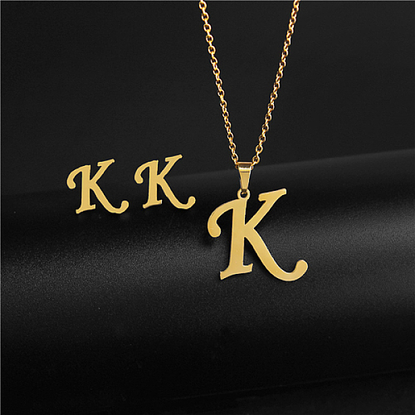 PandaHall Golden Stainless Steel Initial Letter Jewelry Set, Stud Earrings & Pendant Necklaces, Letter K, No Size Stainless Steel Letter K
PandaHall Golden Stainless Steel Initial Letter Jewelry Set, Stud Earrings & Pendant Necklaces, Letter K, No Size Stainless Steel Letter K