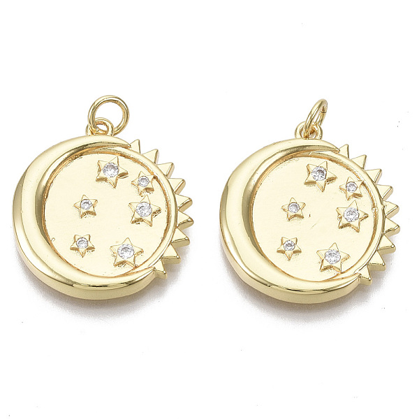 PandaHall Brass Micro Pave Cubic Zirconia Pendants, with Jump Rings, Nickel Free, Flat Round with Moon & Sun & Star, Clear, Real 16K Gold...
PandaHall Brass Micro Pave Cubic Zirconia Pendants, with Jump Rings, Nickel Free, Flat Round with Moon & Sun & Star, Clear, Real 16K Gold...