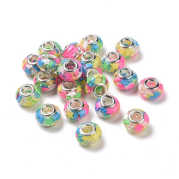 PandaHall Transparent Resin European Rondelle Beads, Large Hole Beads, with Star Polymer Clay and Platinum Tone Alloy Double Cores, Colorful...
PandaHall Transparent Resin European Rondelle Beads, Large Hole Beads, with Star Polymer Clay and Platinum Tone Alloy Double Cores, Colorful...