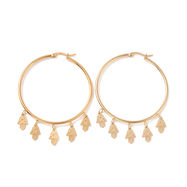 PandaHall Vacuum Plating 201 Stainless Steel Hamsa Hand Charm Big Hoop Earrings with 304 Stainless Steel Pin for Women, Golden, 65x48.5mm...
PandaHall Vacuum Plating 201 Stainless Steel Hamsa Hand Charm Big Hoop Earrings with 304 Stainless Steel Pin for Women, Golden, 65x48.5mm...