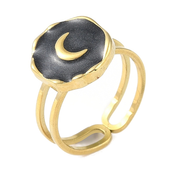 PandaHall Ion Plating(IP) 304 Stainless Steel Enamel Flat Round with Moon Finger Rings, Open Rings for Women, Real 18K Gold Plated, Inner..., Black
PandaHall Ion Plating(IP) 304 Stainless Steel Enamel Flat Round with Moon Finger Rings, Open Rings for Women, Real 18K Gold Plated, Inner..., Black