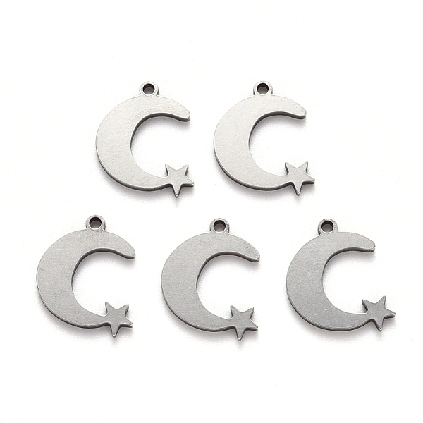 PandaHall 201 Stainless Steel Charms, Laser Cut, Moon with Star, Stainless Steel Color, 14x11x1mm, Hole: 1.2mm 201 Stainless Steel Moon
PandaHall 201 Stainless Steel Charms, Laser Cut, Moon with Star, Stainless Steel Color, 14x11x1mm, Hole: 1.2mm 201 Stainless Steel Moon