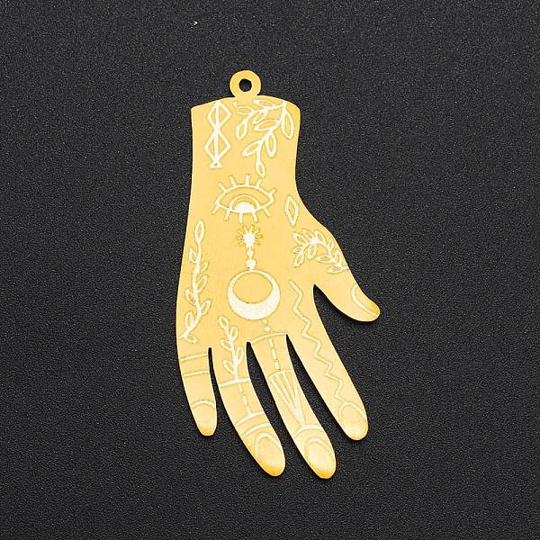 PandaHall 201 Stainless Steel Pendants, Laser Cut, Hand, Golden, 49x24x1mm, Hole: 1.4mm 201 Stainless Steel Body
PandaHall 201 Stainless Steel Pendants, Laser Cut, Hand, Golden, 49x24x1mm, Hole: 1.4mm 201 Stainless Steel Body
