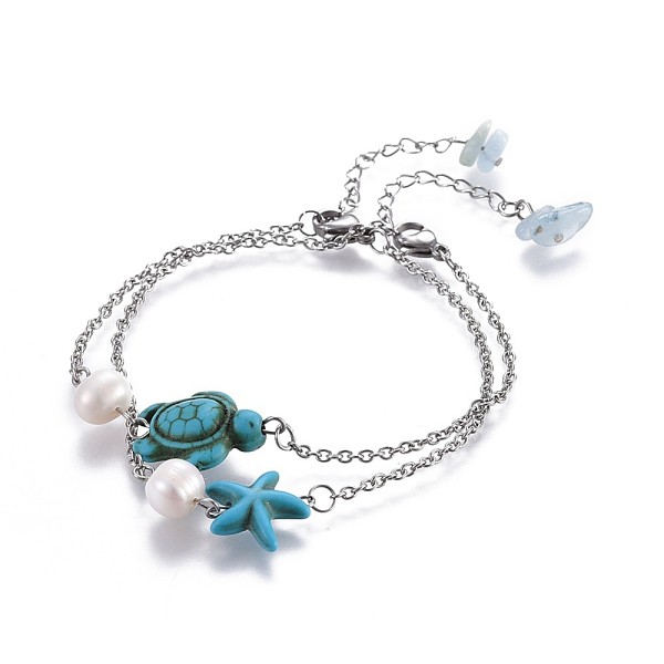 PandaHall Dyed Synthetic Turquoise(Dyed) Link Bracelets, with Natural Pearls, Natural Aquamarine Chip Beads and 304 Stainless Steel Lobster..., Green
PandaHall Dyed Synthetic Turquoise(Dyed) Link Bracelets, with Natural Pearls, Natural Aquamarine Chip Beads and 304 Stainless Steel Lobster..., Green