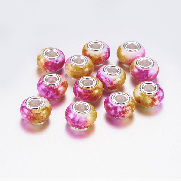 PandaHall Large Hole Rondelle Resin European Beads, with Silver Color Plated Brass Cores, Hot Pink, 14x9mm, Hole: 5mm Resin+Brass Core...
PandaHall Large Hole Rondelle Resin European Beads, with Silver Color Plated Brass Cores, Hot Pink, 14x9mm, Hole: 5mm Resin+Brass Core...