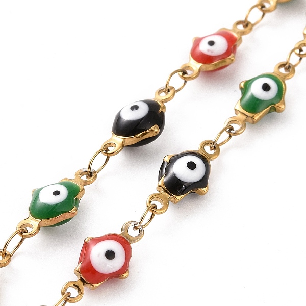 PandaHall Enamel Hamsa Hand with Evil Eye Link Chains, with Ion Plating(IP) 304 Stainless Steel Findings, Golden, Unwelded, with Spool...
PandaHall Enamel Hamsa Hand with Evil Eye Link Chains, with Ion Plating(IP) 304 Stainless Steel Findings, Golden, Unwelded, with Spool...