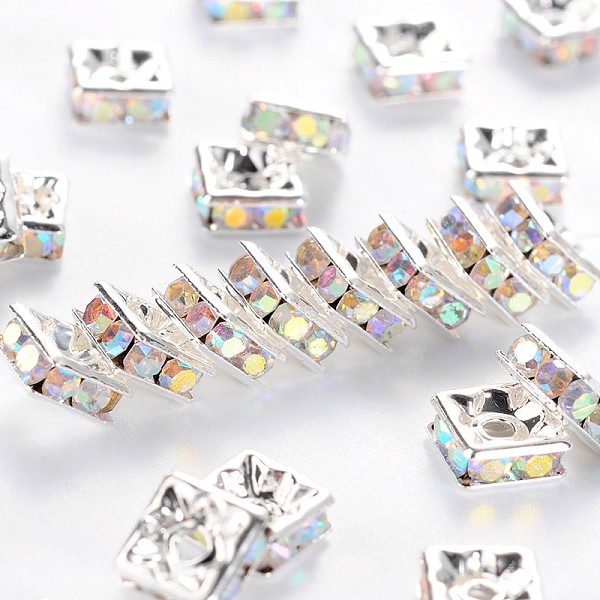 PandaHall Brass Rhinestone Spacer Beads, Beads, Grade A, Square, Nickel Free, AB color, Clear AB, Silver Color Plated, Size: about..., White
PandaHall Brass Rhinestone Spacer Beads, Beads, Grade A, Square, Nickel Free, AB color, Clear AB, Silver Color Plated, Size: about..., White