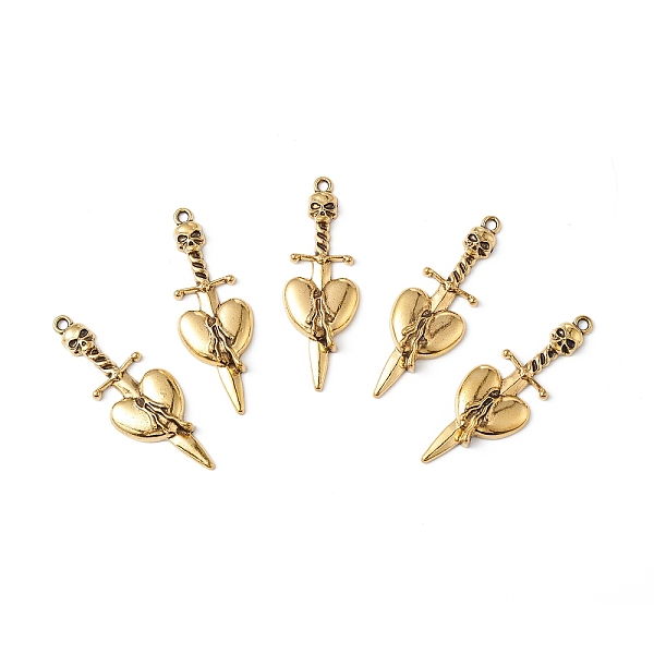 PandaHall Tibetan Style Alloy Big Pendants, Skull Sword with Heart Charm, Antique Golden, 52x18x5mm, Hole: 2mm Alloy Heart
PandaHall Tibetan Style Alloy Big Pendants, Skull Sword with Heart Charm, Antique Golden, 52x18x5mm, Hole: 2mm Alloy Heart