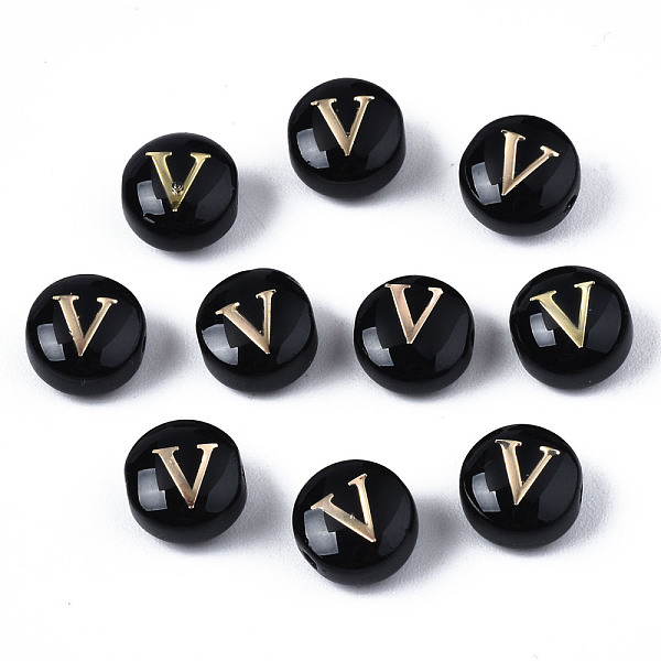 PandaHall Handmade Lampwork Beads, with Golden Plated Brass Etched Metal Embellishments, Flat Round with Alphabet, Letter.V, 8x5mm, Hole..., Black
PandaHall Handmade Lampwork Beads, with Golden Plated Brass Etched Metal Embellishments, Flat Round with Alphabet, Letter.V, 8x5mm, Hole..., Black