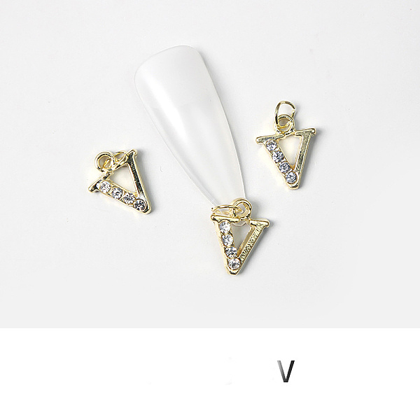 PandaHall Alloy Rhinestone Cabochons, Nail Art Decoration Accessories, with Jump Ring, Letter, Golden, Letter.V, 11~14x5~12mm..., Clear
PandaHall Alloy Rhinestone Cabochons, Nail Art Decoration Accessories, with Jump Ring, Letter, Golden, Letter.V, 11~14x5~12mm..., Clear
