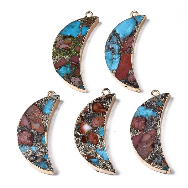 PandaHall Assembled Natural Bronzite & Synthetic Turquoise & Imperial Jasper Pendants, with Light Gold Iron Loop and Brass Edge, Moon...
PandaHall Assembled Natural Bronzite & Synthetic Turquoise & Imperial Jasper Pendants, with Light Gold Iron Loop and Brass Edge, Moon...