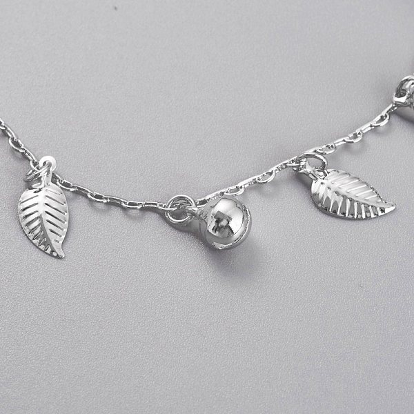 PandaHall Brass Textured Leaf Charm Anklets, with Cable Chains and Bell Charms, Platinum, 8-3/8 inch(21.2cm) Brass
PandaHall Brass Textured Leaf Charm Anklets, with Cable Chains and Bell Charms, Platinum, 8-3/8 inch(21.2cm) Brass