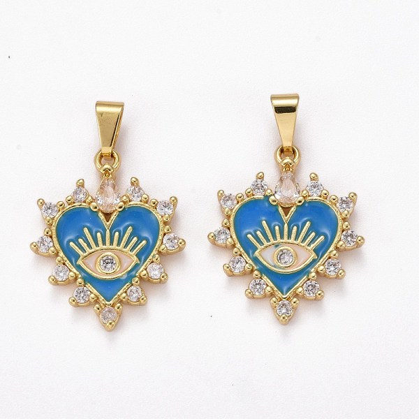 PandaHall Brass Clear Cubic Zirconia Pendants, with Enamel, Long-Lasting Plated, Real 18K Gold Plated, Heart and Eye, Dodger Blue, 23x19x3mm...
PandaHall Brass Clear Cubic Zirconia Pendants, with Enamel, Long-Lasting Plated, Real 18K Gold Plated, Heart and Eye, Dodger Blue, 23x19x3mm...