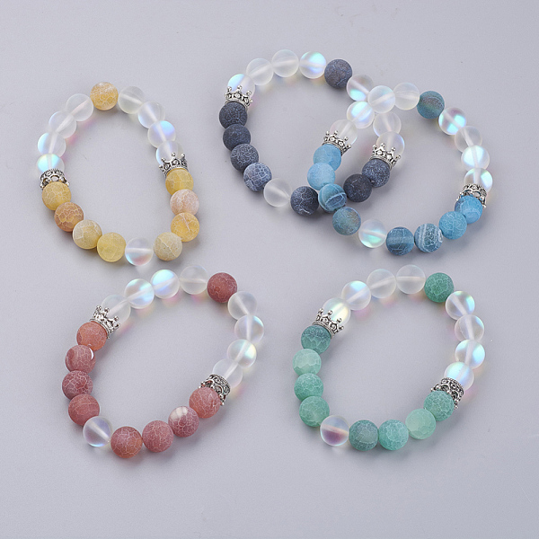 PandaHall Natural Weathered Agate(Dyed) Beaded Stretch Bracelets, with Synthetic Moonstone Beads and Alloy Crown Beads, Mixed Color, 2 inch..., Multicolor
PandaHall Natural Weathered Agate(Dyed) Beaded Stretch Bracelets, with Synthetic Moonstone Beads and Alloy Crown Beads, Mixed Color, 2 inch..., Multicolor