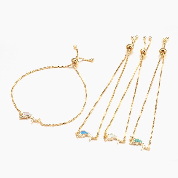 PandaHall Adjustable Brass Bolo Bracelets, Slider Bracelets, with Synthetic Opal, Dolphin, Golden, Mixed Color, 9-7/8 inch(25cm), Link..., Multicolor
PandaHall Adjustable Brass Bolo Bracelets, Slider Bracelets, with Synthetic Opal, Dolphin, Golden, Mixed Color, 9-7/8 inch(25cm), Link..., Multicolor