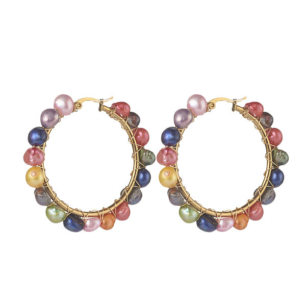 PandaHall Natural Pearl Beaded Hoop Earrings, with 304 Stainless Steel Hooks, Golden, Colorful, 50x7mm, Pin: 0.7mm Pearl Ring
PandaHall Natural Pearl Beaded Hoop Earrings, with 304 Stainless Steel Hooks, Golden, Colorful, 50x7mm, Pin: 0.7mm Pearl Ring