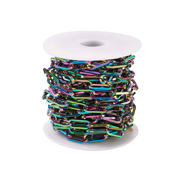 PandaHall Vacuum Plating 304 Stainless Steel Paperclip Chains, Unwelded, with Spool, Flat Oval, Rainbow Color, 6x1.5mm, about 5m/roll 304...
PandaHall Vacuum Plating 304 Stainless Steel Paperclip Chains, Unwelded, with Spool, Flat Oval, Rainbow Color, 6x1.5mm, about 5m/roll 304...