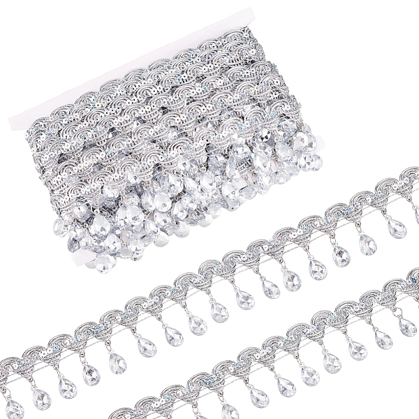 PandaHall Polyester Tassel Lace Ribbon, Sparkle Paillette Lace Trim with Silver Color Plastic Rhinestone Fringe Trimming, for Garment...
PandaHall Polyester Tassel Lace Ribbon, Sparkle Paillette Lace Trim with Silver Color Plastic Rhinestone Fringe Trimming, for Garment...