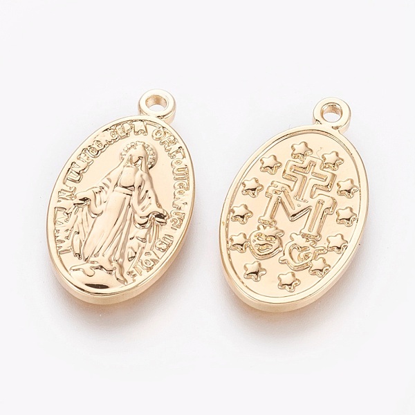 PandaHall Brass Pendants, Oval with Virgin Mary and Word, Real 18K Gold Plated, 20.5x12x2mm, Hole: 1.4mm Brass Oval
PandaHall Brass Pendants, Oval with Virgin Mary and Word, Real 18K Gold Plated, 20.5x12x2mm, Hole: 1.4mm Brass Oval
