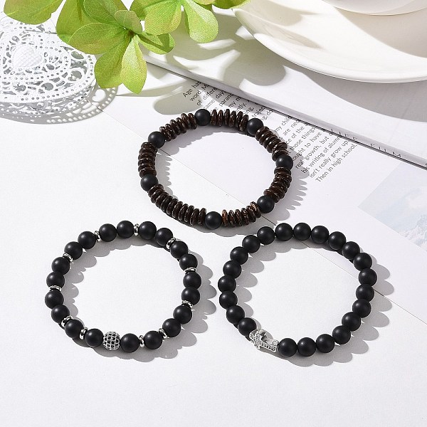 PandaHall 3Pcs Natural Black Agate(Dyed) and Coconut Beads Stretch Bracelets Set, Brass Micro Pave Cubic Zirconia Jewelry for Women Men... 
PandaHall 3Pcs Natural Black Agate(Dyed) and Coconut Beads Stretch Bracelets Set, Brass Micro Pave Cubic Zirconia Jewelry for Women Men...