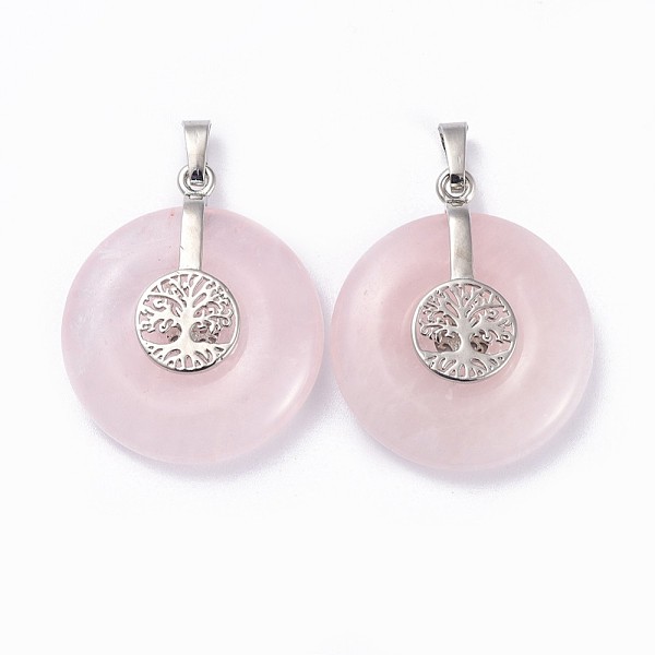 PandaHall Natural Rose Quartz Pendants, with Platinum Tone Brass Findings, Donut/Pi Disc with Tree of Life, 35.5x30x8.5~9.5mm, Hole..., Pink
PandaHall Natural Rose Quartz Pendants, with Platinum Tone Brass Findings, Donut/Pi Disc with Tree of Life, 35.5x30x8.5~9.5mm, Hole..., Pink