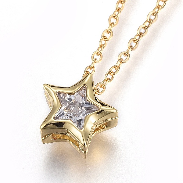 PandaHall 304 Stainless Steel Brass Cubic Zirconia Pendant Necklaces, Star, Clear, Star, Clear, Golden, 17.8 inch(45.5cm), Pendant: 8x8x4mm...
PandaHall 304 Stainless Steel Brass Cubic Zirconia Pendant Necklaces, Star, Clear, Star, Clear, Golden, 17.8 inch(45.5cm), Pendant: 8x8x4mm...