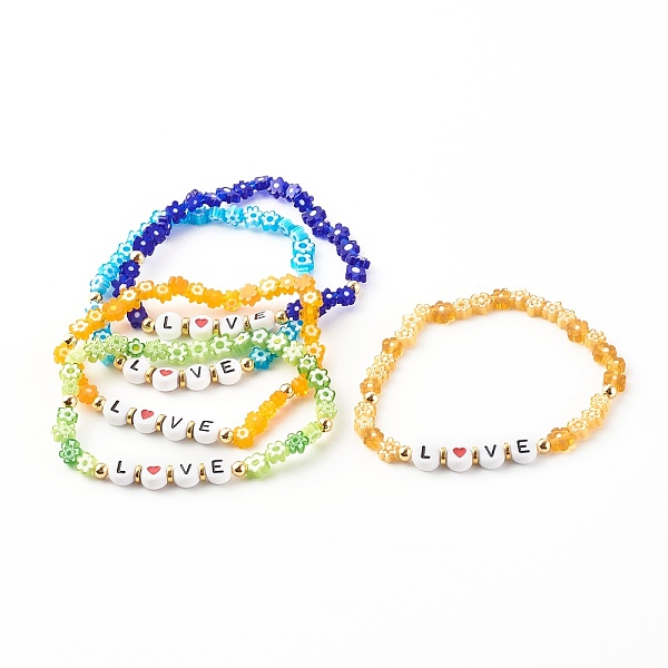 PandaHall Valentine's Day Handmade Millefiori Glass Beaded Stretch Bracelets, with Acrylic Beads, Word Love, Flower, Golden, Mixed Color..., Multicolor
PandaHall Valentine's Day Handmade Millefiori Glass Beaded Stretch Bracelets, with Acrylic Beads, Word Love, Flower, Golden, Mixed Color..., Multicolor