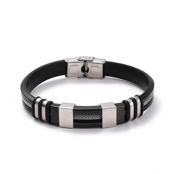 PandaHall Men's Silicone Cord Bracelet, Titanium Steel Curved Tube Beads Friendship Bracelet, Black, Gunmetal & Stainless Steel Color, 8-7/8...
PandaHall Men's Silicone Cord Bracelet, Titanium Steel Curved Tube Beads Friendship Bracelet, Black, Gunmetal & Stainless Steel Color, 8-7/8...