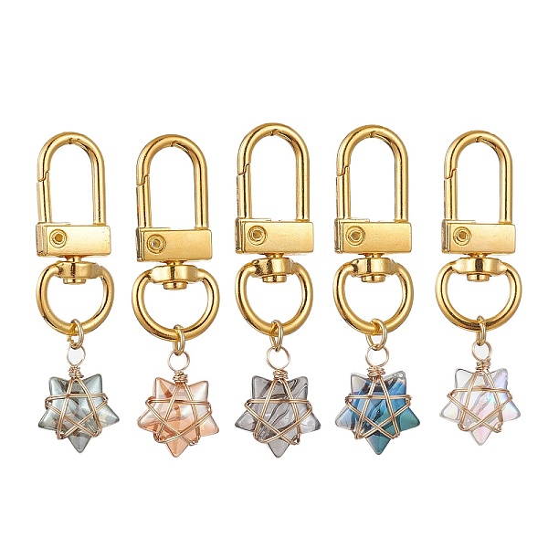 PandaHall Copper Wire Wrapped Electroplated Glass Star Pendant Decoration, with Alloy Swivel Clasps, Golden, 50mm Glass Star Multicolor
PandaHall Copper Wire Wrapped Electroplated Glass Star Pendant Decoration, with Alloy Swivel Clasps, Golden, 50mm Glass Star Multicolor