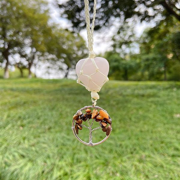 PandaHall Heart Natural Rose Quartz Pendant Decoration, with Natural Tiger Eye Chips and Alloy Findings, Tree of Life, 130x30mm Tiger Eye...
PandaHall Heart Natural Rose Quartz Pendant Decoration, with Natural Tiger Eye Chips and Alloy Findings, Tree of Life, 130x30mm Tiger Eye...