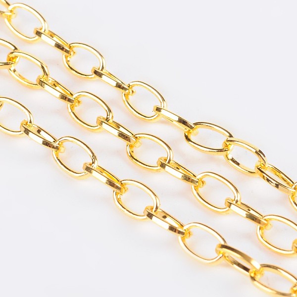 PandaHall Iron Cable Chains, Unwelded, with Spool, Flat Oval, Golden, 6.9x3.8x0.9mm, about 164.04 Feet(50m)/roll Iron
PandaHall Iron Cable Chains, Unwelded, with Spool, Flat Oval, Golden, 6.9x3.8x0.9mm, about 164.04 Feet(50m)/roll Iron