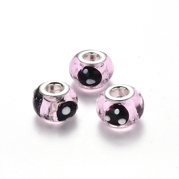 PandaHall Handmade Lampwork European Beads, Large Hole Rondelle Beads, with Platinum Tone Brass Double Cores, Black, 15~16x14x9~10mm, Hole...
PandaHall Handmade Lampwork European Beads, Large Hole Rondelle Beads, with Platinum Tone Brass Double Cores, Black, 15~16x14x9~10mm, Hole...