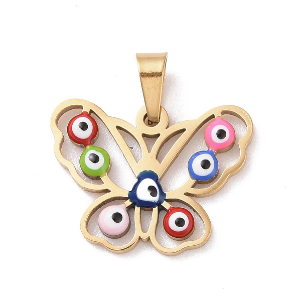 PandaHall Vacuum Plating 304 Stainless Steel Enamel Pendants, Golden, Hollow, Butterfly with Evil Eye, Colorful, 15x20x2.5mm, Hole: 5x3mm...
PandaHall Vacuum Plating 304 Stainless Steel Enamel Pendants, Golden, Hollow, Butterfly with Evil Eye, Colorful, 15x20x2.5mm, Hole: 5x3mm...
