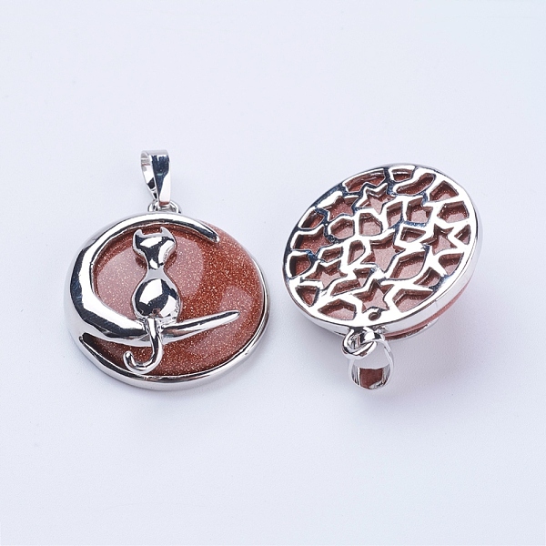 PandaHall Goldstone Kitten Pendants, with Brass Findings, Flat Round with Cat & Crescent Moon Shape, Platinum, 32x27.5x10mm, Hole: 5x7mm...
PandaHall Goldstone Kitten Pendants, with Brass Findings, Flat Round with Cat & Crescent Moon Shape, Platinum, 32x27.5x10mm, Hole: 5x7mm...