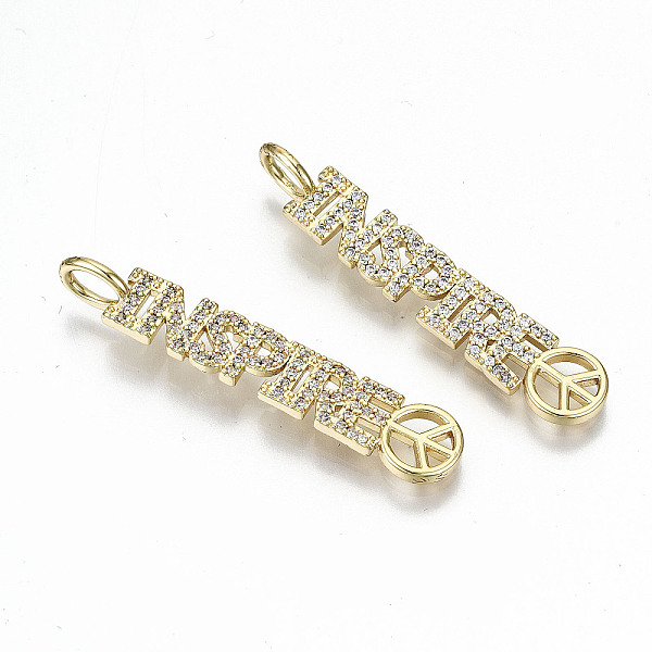 PandaHall Brass Micro Pave Clear Cubic Zirconia Pendants, Inspirational Message Pendants, Nickel Free, Word Inspire with Peace Sympol, Real...
PandaHall Brass Micro Pave Clear Cubic Zirconia Pendants, Inspirational Message Pendants, Nickel Free, Word Inspire with Peace Sympol, Real...