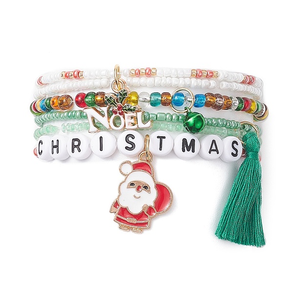 PandaHall 4Pcs 4 Style Word Christmas Plastic & Glass Beaded Stretch Bracelets Set, Santa Claus & Word Noel Alloy Enamel & Tassel Charms..., Multicolor
PandaHall 4Pcs 4 Style Word Christmas Plastic & Glass Beaded Stretch Bracelets Set, Santa Claus & Word Noel Alloy Enamel & Tassel Charms..., Multicolor