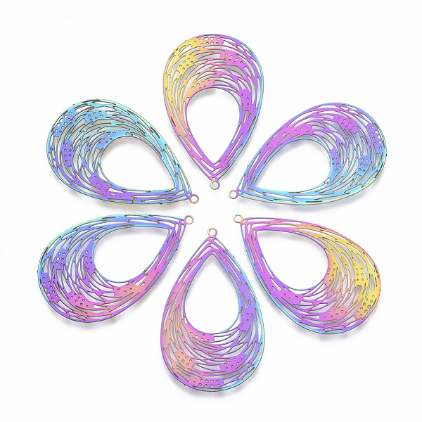 PandaHall Ion Plating(IP) 201 Stainless Steel Filigree Pendants, Etched Metal Embellishments, Teardrop, Rainbow Color, 35.5x21.5x0.4mm, Hole...
PandaHall Ion Plating(IP) 201 Stainless Steel Filigree Pendants, Etched Metal Embellishments, Teardrop, Rainbow Color, 35.5x21.5x0.4mm, Hole...