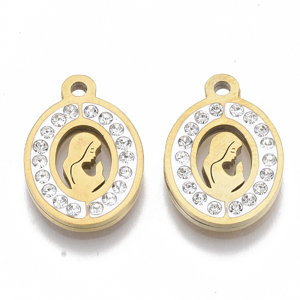 PandaHall 201 Stainless Steel Pendants, with Polymer Clay Crystal Rhinestone, Oval with Woman, Golden, 18x13x2mm, Hole: 1.6mm Stainless..., Clear
PandaHall 201 Stainless Steel Pendants, with Polymer Clay Crystal Rhinestone, Oval with Woman, Golden, 18x13x2mm, Hole: 1.6mm Stainless..., Clear