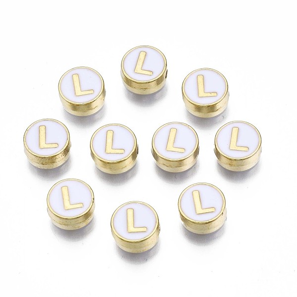 PandaHall Alloy Enamel Beads, Cadmium Free & Lead Free, Light Gold, Flat Round with Alphabet, White, Letter.L, 8x4mm, Hole: 1.5mm...
PandaHall Alloy Enamel Beads, Cadmium Free & Lead Free, Light Gold, Flat Round with Alphabet, White, Letter.L, 8x4mm, Hole: 1.5mm...