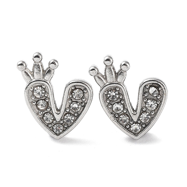 PandaHall 304 Stainless Steel with Rhinestone Stud Earrings, Heart with Crown, Stainless Steel Color, 9.5x7.5mm Rhinestone Heart Clear
PandaHall 304 Stainless Steel with Rhinestone Stud Earrings, Heart with Crown, Stainless Steel Color, 9.5x7.5mm Rhinestone Heart Clear