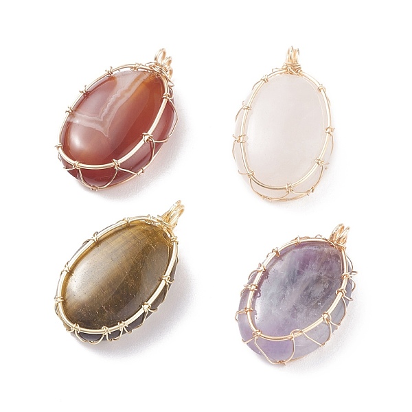 PandaHall Natural Gemstone Pendants, with Real 18K Gold Plated Copper Wire Wrapped, Oval, 28.5~31x18.5x8mm, Hole: 2mm Mixed Stone Oval
PandaHall Natural Gemstone Pendants, with Real 18K Gold Plated Copper Wire Wrapped, Oval, 28.5~31x18.5x8mm, Hole: 2mm Mixed Stone Oval
