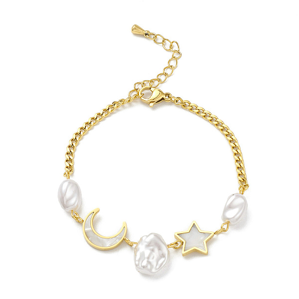 PandaHall Natural Shell Moon & Star Link Bracelet, Ion Plating(IP) 304 Stainless Steel Jewelry for Women, Golden, 6-5/8 inch(16.8cm) Shell...
PandaHall Natural Shell Moon & Star Link Bracelet, Ion Plating(IP) 304 Stainless Steel Jewelry for Women, Golden, 6-5/8 inch(16.8cm) Shell...