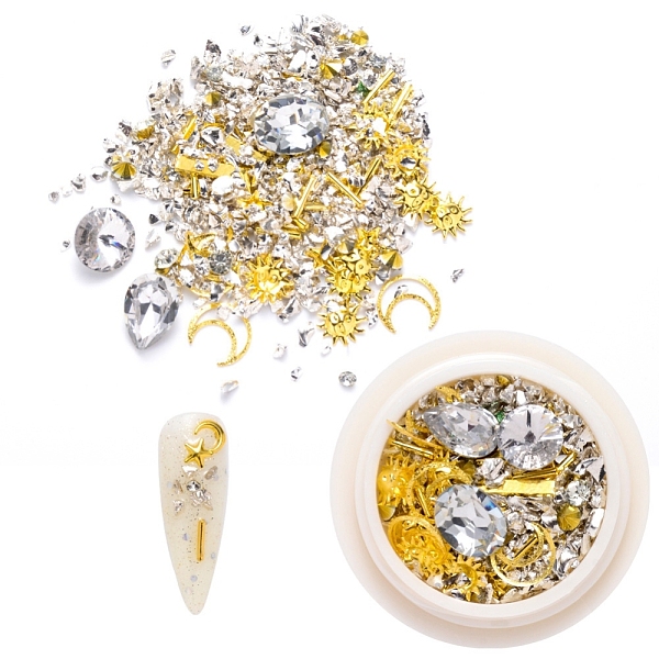 PandaHall ail Art Decoration Accessories, with Resin Rhinestones & Golden Tone Brass Cabochons & Glass Chips, Mixed Shapes, Clear...
PandaHall ail Art Decoration Accessories, with Resin Rhinestones & Golden Tone Brass Cabochons & Glass Chips, Mixed Shapes, Clear...
